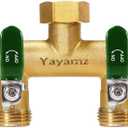 Garden Hose Splitter, 3/4 Rust and Freeze Resistant Outdoor Hose Manifold with 4 green Extra Long Handles Faucet Adapter-Heavy Duty Brass 4-Way Valve