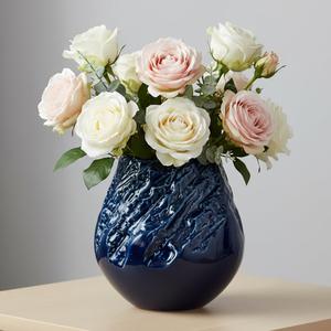 Sunddo Blue Ceramic Vase, Large Round