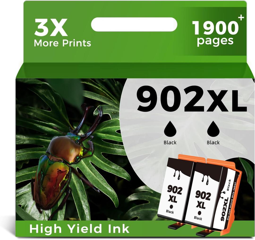 Ubinki 902XL Black Ink Cartridges Compatible for HP Ink 902 XL 902XL (BK, 2-Pack) Work for OfficeJet Pro 6978 6958 6968 6962 OfficeJet 6970 6975 6960 6950 6954 6951 6956 6961 6963 6964 Printer