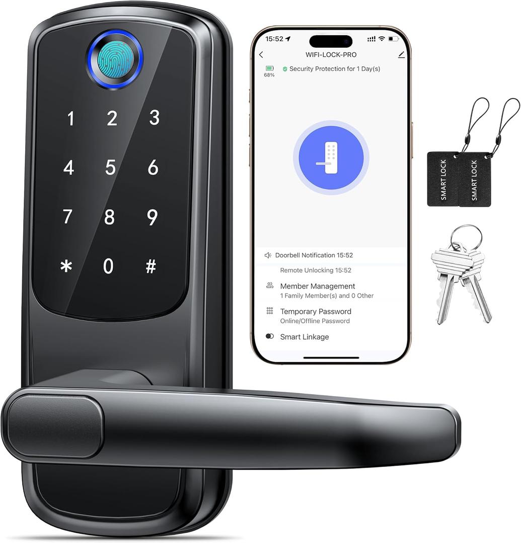 Keyless Entry Door Lock with Handle, Built-in WiFi Deadbolt,132456789