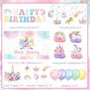 Unicorn Birthday Decorations  Includes Banner, Backdrop, Balloons, Hanging Swirls, Cake & Cupcake Toppers, Honeycomb Centerpieces for Girls & 1st Birthday Unicorn Theme (Pink, Purple, Blue)