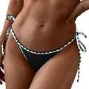 ZAFUL Bikini Bottoms for Women Tie Side String Bathing Suit Bottoms High Cut Swimsuit Bottom (3-Black, L)