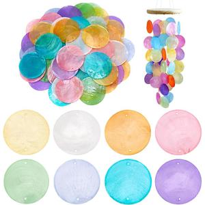 PH PandaHall 2 Inch Round Shells Pieces, 80pcs 8 Colors Round Slice Capiz Shell Discs Sea Shells Coin Bead Connector with 1.5mm Double Hole for Wind Chimes Curtain Lamp Shade Craft Jewelry Making