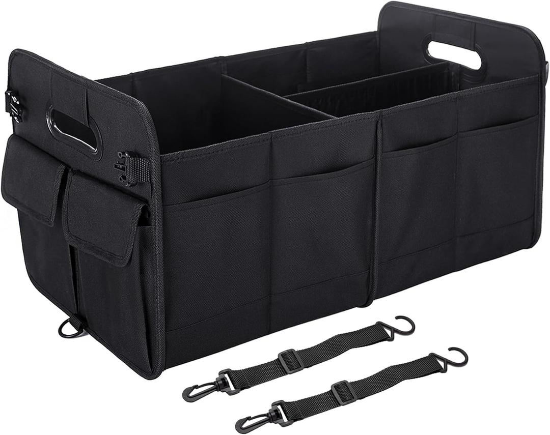 Trunk Organizer For Suv & Sedan,Car Organizers and Storage, Waterproof Collapsible & Adjustable Straps,75L Sturdy Car Organization for Car Accessories, Tools,Sundries,2-3 CompartmentBlack
