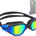 OMID Kids Swim Goggles, P2mini Polarized Swimming Goggles Comfortable for Age 6-14 (A9-mirrored Gold Lens Blackblue Frame)