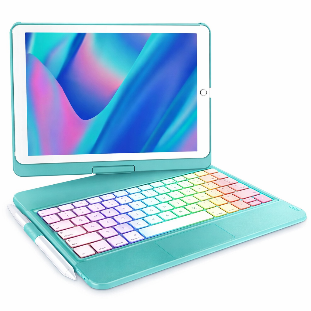 Keyboard Case for iPad 9th Generation, 7 Color Backlight iPad Keyboard for 10.2-inch 9th / 8th / 7th / Air 3/ Pro 10.5-inch, 360° Rotatable Protective Cover with Apple Pencil Holder(Blue)
