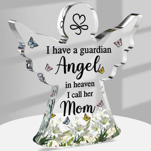 Jetec Sympathy Bereavement Gift Angel Red Cardinal Acrylic Memorial Gift for Loss of Loved One Remember Me Grieving Keepsake for Mom Dad Grandma Friend(Mom Angel)