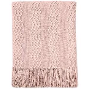 BOURINA Pink Throw Blanket 50x60 Inches Throw Textured Solid Soft Sofa Throw Couch Cover Knitted Decorative Blanket