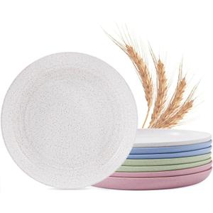 MISS BIG Wheat Straw Plates 8 inches,Plastic Plates Reusable Set of 8,Dinner Plates for Kids&Adults,Dishwasher & Microwave Safe,Eco-Friendly,BPA Free with 4 Colors (White, Pink, Green, Blue)