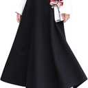 ebossy Women's Vintage High Waist Wool Blend Plaid A-Line Long Maxi Skirt with Pocket (Black, S)