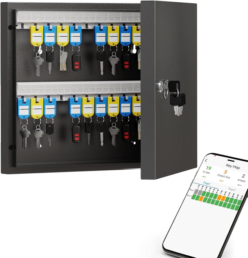48 Key Lock Box Wall Mounted Key Cabinet with Magnetic Door & Key Tags, Steel Lockable Key Organizer for School, Office, Hotel, Property Management