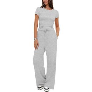 LICOBOD Comfy vacation travel biker Lounge sets 2 piece outfits for women shorts casual Workout Tracksuit Sets Streetwear (Large, Athletic Grey)