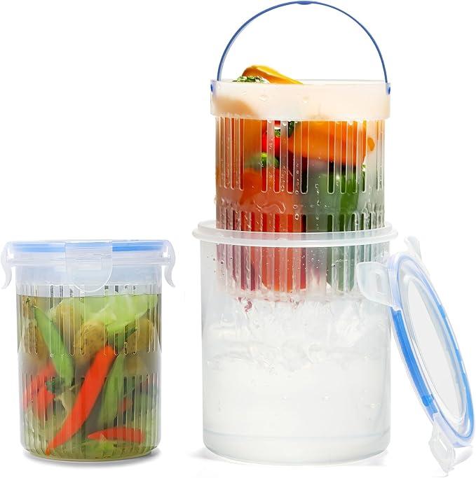 Pickle Jar with Strainer, Pickle Container with Strainer Jalapeno Container Pickle Storage Containers 2 Pcs (24 oz & 45 oz), Transparent