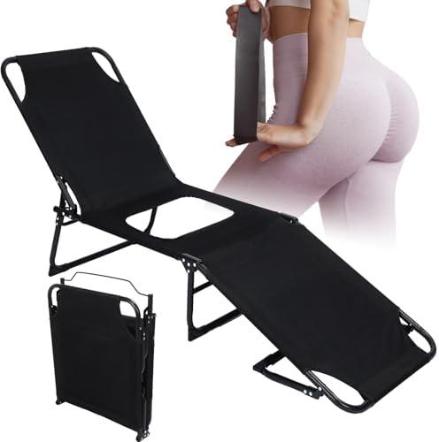 CroBlissful Fodlable BBL Chair with Hole, Adjustable 5-Position Lawn Chair for BBL Chaise Lounge After Surgery Recovery Bed for Patio Garden Poolside Outdoor Yard Beach (Black)