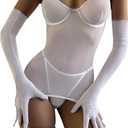 popiv Lingerie for Women Mesh Babydoll Lingeries Lace Chemise Sleepwear Dress Sheer Exotic Boudoir Outfit with Gloves (White, M)