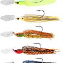 5pcs Bladed Jig Fishing Lures, Multicolored Fishing Hook with Skirt Vibrating Fishing Lures Sharp Fishing Lures Jig Heads for Pike Bass Trout Walleye