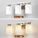 3-Light Bathroom Light Fixtures, Modern Vanity Lights, Brushed Nickel Metal Wall Lamp with White Marble Glass for Bathroom, Mirror, Living Room, Bedroom, Cabinet, Porch, Hallway, E26 Base