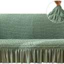 Qubjus Stretch Sofa Slipcover Sofa Covers Washable Couch Sofa Bed Cover Easy Fit Furniture Protector with Elastic Bottom and Skirt (Green, Medium)
