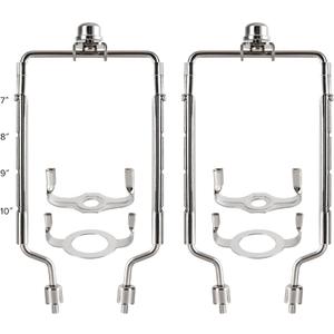 GO&SO Lamp Harp Kit, 7 8 9 10 inch Adjustable Lamp Shade Holder for Table Lamp, Hardware Parts Included 3/8 Standard Saddle, E26 Light Base UNO Fitter Adapter, Lamp Bracket Accessories, Nickel, 2 Pack