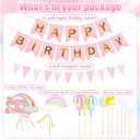 Rainbow Happy Birthday Cake Topper - 15Pcs Cloud and Star Hot Air Balloon Cake Decoration with Pink Happy Birthday Banners and Pennant for Baby Shower Birthday Party Cake Decor Supplies