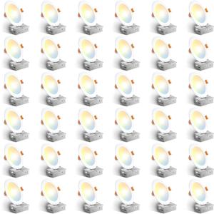 Amico 36 Pack 6 Inch 5CCT Ultra-Thin LED Recessed Ceiling Light with Junction Box, 2700K/3000K/3500K/4000K/5000K Selectable, 12W Eqv 110W, Dimmable Can-Killer Downlight, 1050LM Brightness - ETL&FCC