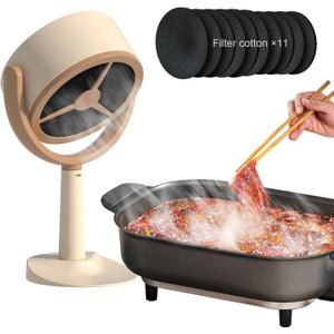 Portable Smoke Purifier, Desktop Wired Kitchen Range Hood with Detachable Filters, Portable Exhaust Fan with 12 Activated Charcoal Air Filter, Mini Removable Cooker Hood for Smoking, Indoor BBQ