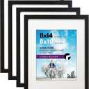 Americanflat 11x14 Picture Frame with Shatter-Resistant Glass - Set of 4 - Use as 8x10 Frame with Mat or Display 11x14 Photo Without Mat - Signature Collection - Picture Frames for Wall - Black