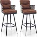 Bar Stools Set of 2 Counter Height Bar Stools 26 Inches Hand Woven Bar Chair for Kitchen Island, Bar Counter, Pub, Dining Room,Cafe (Dark Brown/Beige)