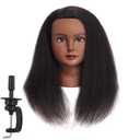 Traininghead 100% Real Hair Mannequin Head Training Head Cosmetology Doll Head Manikin Practice Head Hairdresser With Free Clamp Holder Female (Black Hair A)