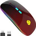 CC Store LED Wireless Mouse, Bluetooth Mouse &2.4GHz Instant Connection,Rechargeable Ultra Silent Slim,3 DPI 2 Connection Modes with USB-C to USB Adapter for Laptop/MacBook/PC/Tablet/iPad (Black-red)