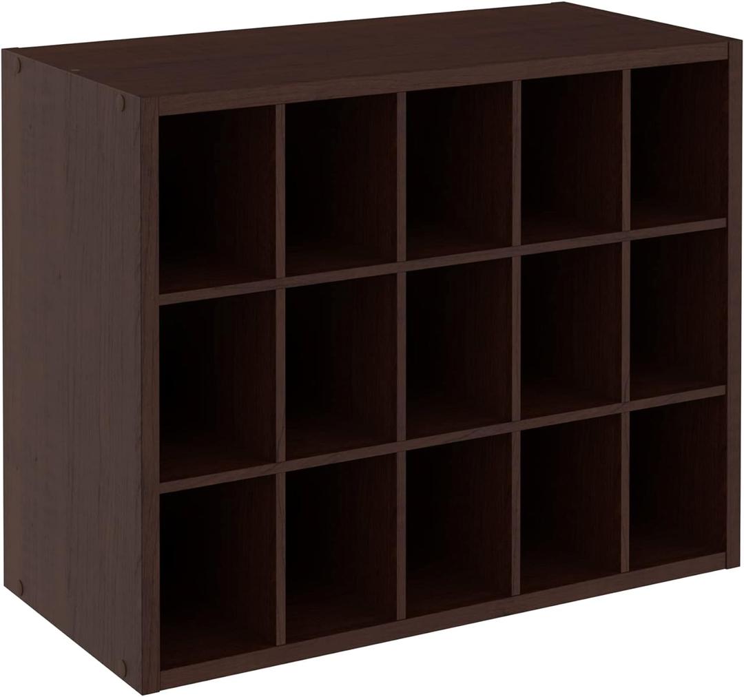 ClosetMaid 15 Cube Stackable Storage Organizer for Shoes, Bags, Crafts, Hobbies with Wood Shelves, for Closet, Entryway or Mudroom, Espresso, 15-unit