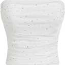 Floerns Women's Rhinestone Sleeveless Bandeau Party Corset Strapless Tube Top (White)