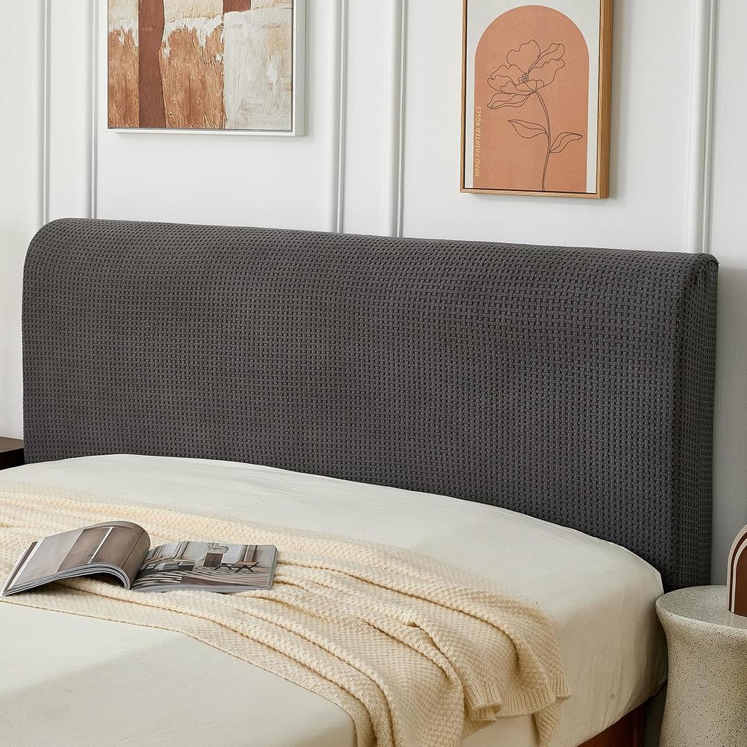 Bed Headboard Cover, Stretch Bed Head Board Slipcover, Jacquard Protector Slip Cover for Upholstered Headboard (Grid Weave Grey, Twin Headboard Length (35"-42"))