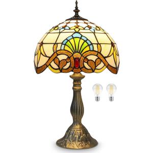YingJu Tiffany Lamp,Yellow Stained Glass VintageTable Lamp,12X12X19 Inches Baroque Style Desk Lamp for Bedroom,Living Room,Home Office (Including LED Bulbs)