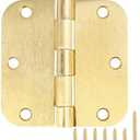 12 Pack Interior Door Hinges Brushed Brass 3.5 inch X 3-1/2" 5/8 Radius,3 "Satin Gold Round Standard Hinge for Single Doors DIY Assembly Bifold Table Hardware Kit House Accessories Home Eseentials
