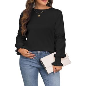 Women Crew Neck Lace Eyelet Ruffle Short Sleeve Loose Fit T Shirt Tops L