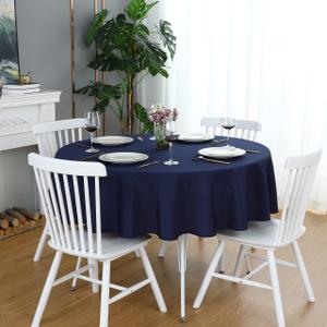 FOLINS&HOME Navy Blue Round Tablecloth 60 Inch Waterproof Heavy Duty Wrinkle Free Polyester Fabric Table Cloth, Spillproof Washable Table Cover for Party, Camping, Picnic, Banquet Indoor and Outdoor