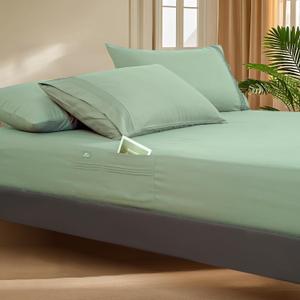 Deep Pocket King Fitted Sheet with Straps - Fits Mattresses Up to 21" Thick - 3 Piece Bed Sheets - Moisture Wicking, Cooling & Soft Fitted Sheet & Pillow Cases (Light Green)