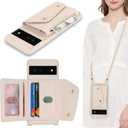for Google Pixel 6 Case with Card Holder and Strap - Zipper Pocket,Crossbody Lanyard Strap,Credit Card Holder,Cute Phone Wallet Case for Women(Beige)