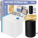 Vacuum Storage Bags with Electric Air Pump, 12 Medium (27.5x19,5in), Space Saver Bags with Pump, Storage Vacuum Sealed Bags for Clothes, Comforters, Blankets, Bedding (With Electric Pump (Black))