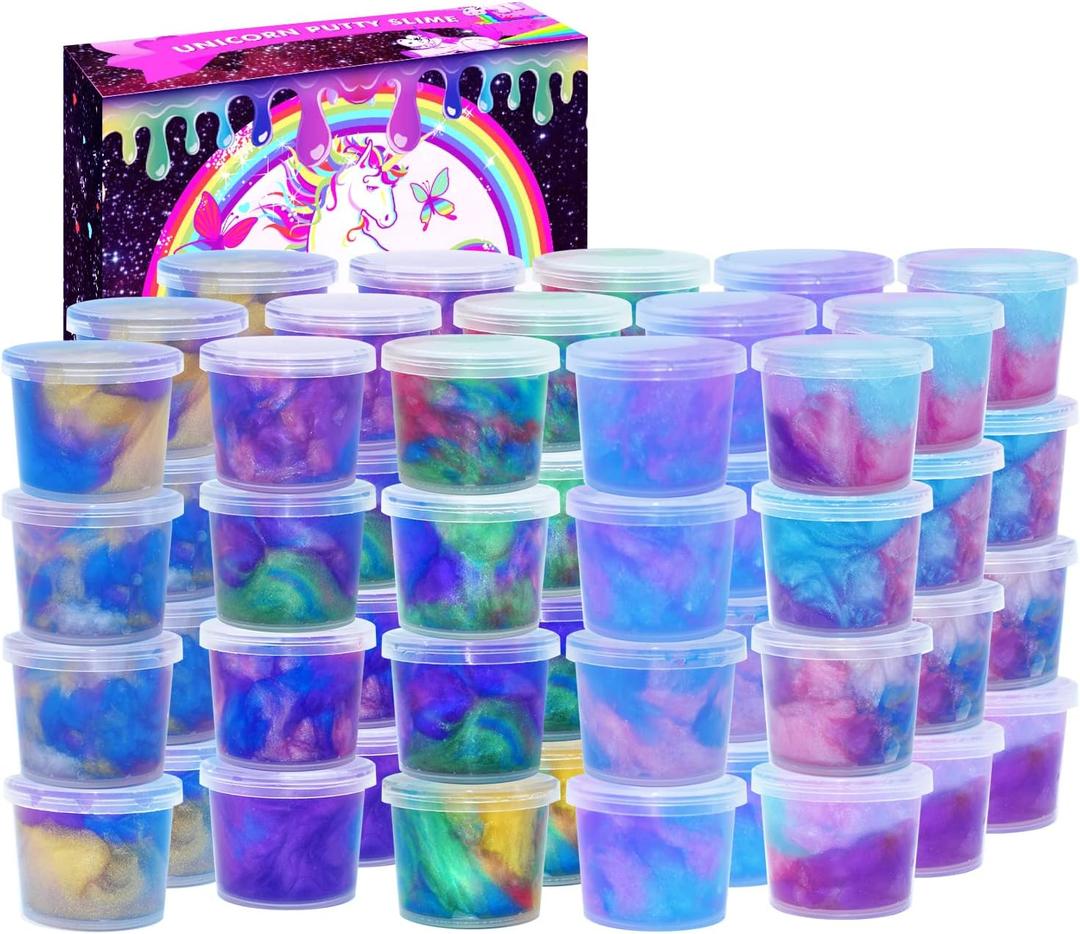 48 Packs Galaxy Putty Slime, Party Favor for Kids Girls & Boys, Adults, Non Sticky, Stress & Anxiety Relief, Wet, Super Soft Sludge Toy,Easter Basket Stuffers