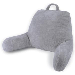 Blissful Diary Plush Velvet Reading Pillow for Kids/Teens/Adults, Back Rest Pillow for Sitting Up in Bed with Shredded Memory Foam, Includes Arms and Washable Cover, Light Gray