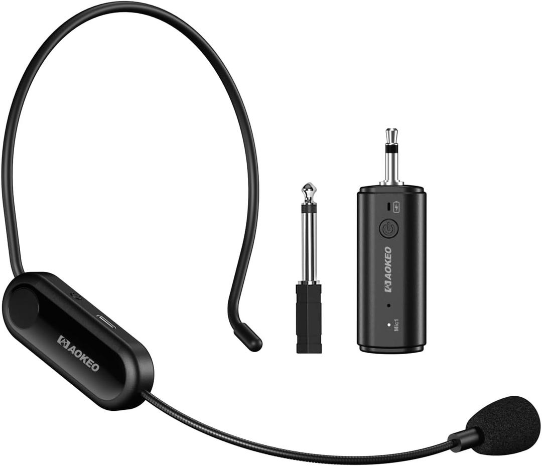 Aokeo Wireless Microphone Headset, UHF Wireless Headset Mic System, 160ft Range