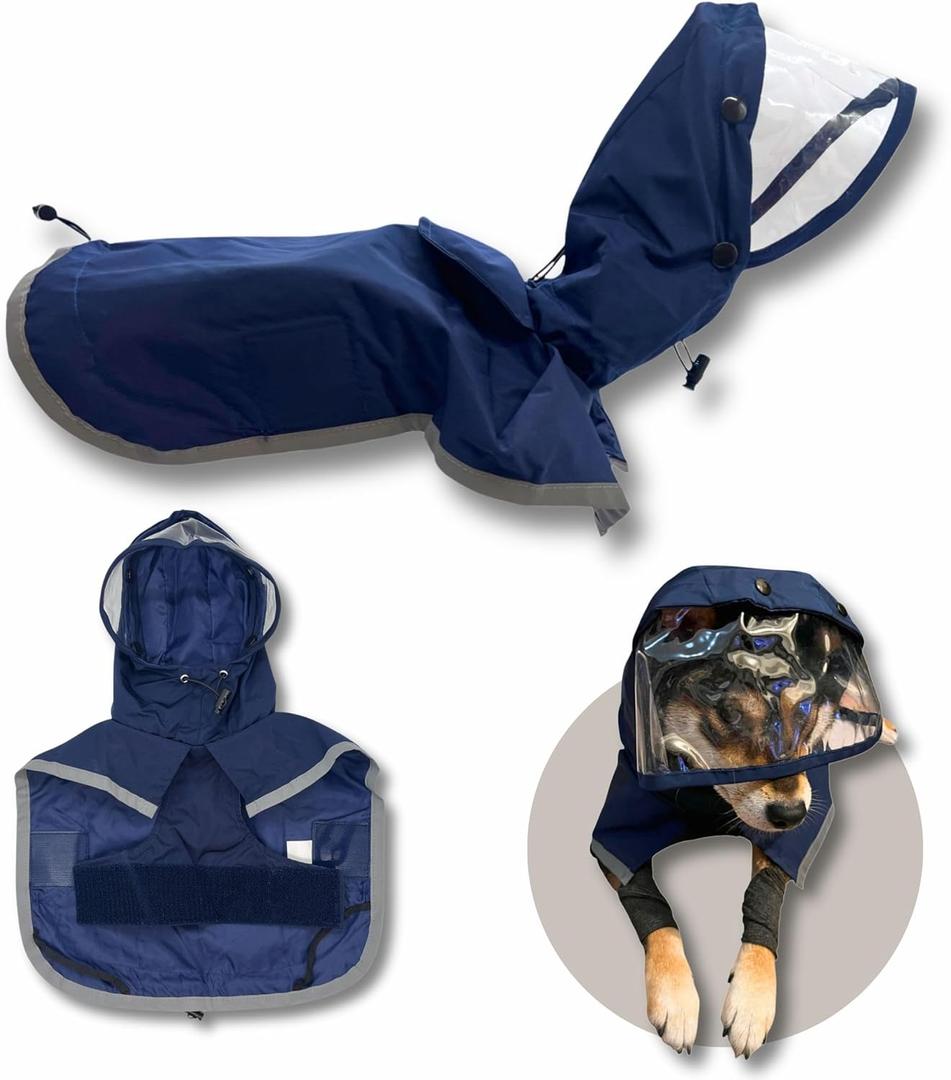 Dog Raincoat, Water Resistant, Adjustable, Cool Design (Dark Blue, X-Large)