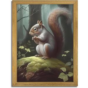 SAMHOU Framed Vintage 3D Textured Wall Art, Hand Drawn Sandstone Squirrel Prints Pictures, Dark Nature Animal Wall Decor for Living Room Bedroom Bathroom Nursery 12x16 inch