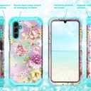 Hocase for Galaxy A14 5G Case, Heavy Duty Shockproof Protection Soft Silicone Rubber Bumper+Hard Plastic Hybrid Protective Case for Samsung Galaxy A14 5G (6.6"" Display) 2023 - Purple/Pink Flowers