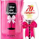 70 and Fabulous Birthday Wine Glass for Women | Fun Gift for Woman Turning Seventy Years Old | Mom, Grandma, Sister, Cousin, Best Friend | Big 23 oz, 8.8 Inch Tall Wine Glass
