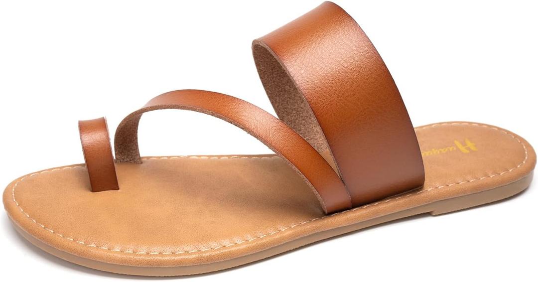 Women's Slide Sandals Slip On Flat Flip Flop Thong Casual Summer (8, Brown)