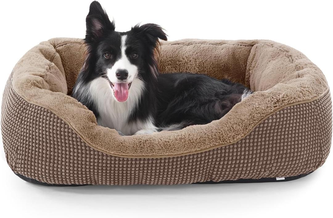 INVENHO Dog Bed Medium Size, Orthopedic Warming Soft Calming Sleeping Durable with Anti-Slip Bottom (M (30"x24"x9"), Dark Brown)