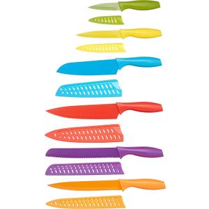 Amazon Basics Color-Coded Dishwasher Safe Kitchen 12-Piece Knife Set, 6 Knives with 6 Blade Guards, Multicolor, 13.88 x 4.13 x 1.38 inch